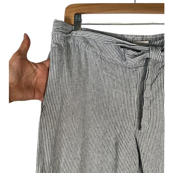 LOFT Outlet Linen Blend Wide Leg Crop Pants Large Blue White Stripe Tie Waist - Picture 10 of 10